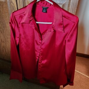 Vibrant Red Satin Look Blouse